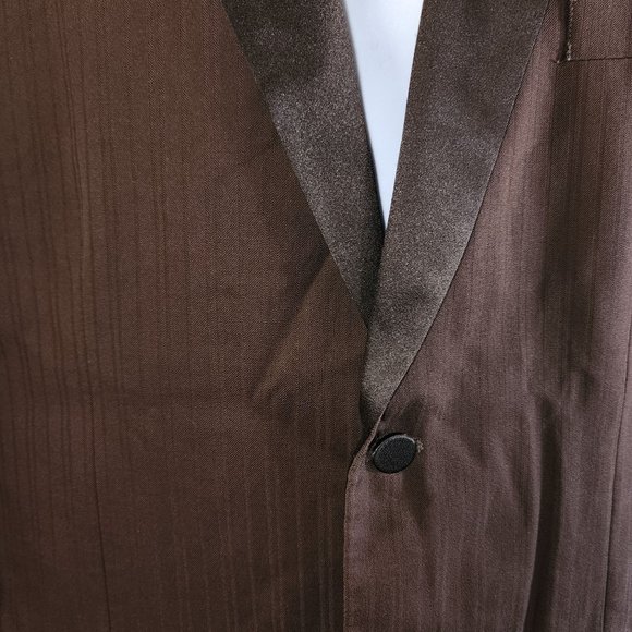 Men's Stephen Geoffrey 100% Worsted Wool Brown Striped Blazer Tux Jacket 44XL - Picture 3 of 8